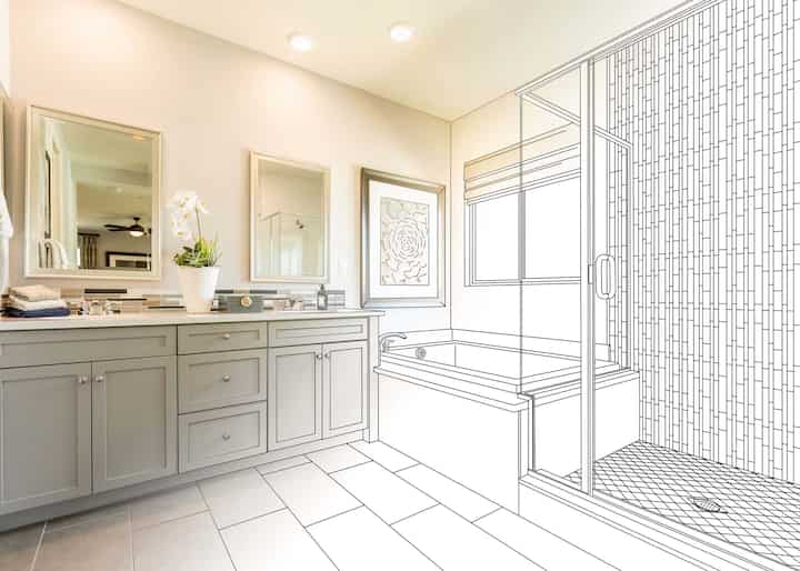 Blueprints show the potential look a shower and baththub installation can create in a Little Rock, AK.